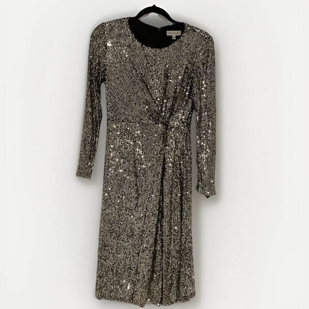 Neiman Marcus Women’s Sequin Black Glitter Long Sleeve Dress Short Size 4